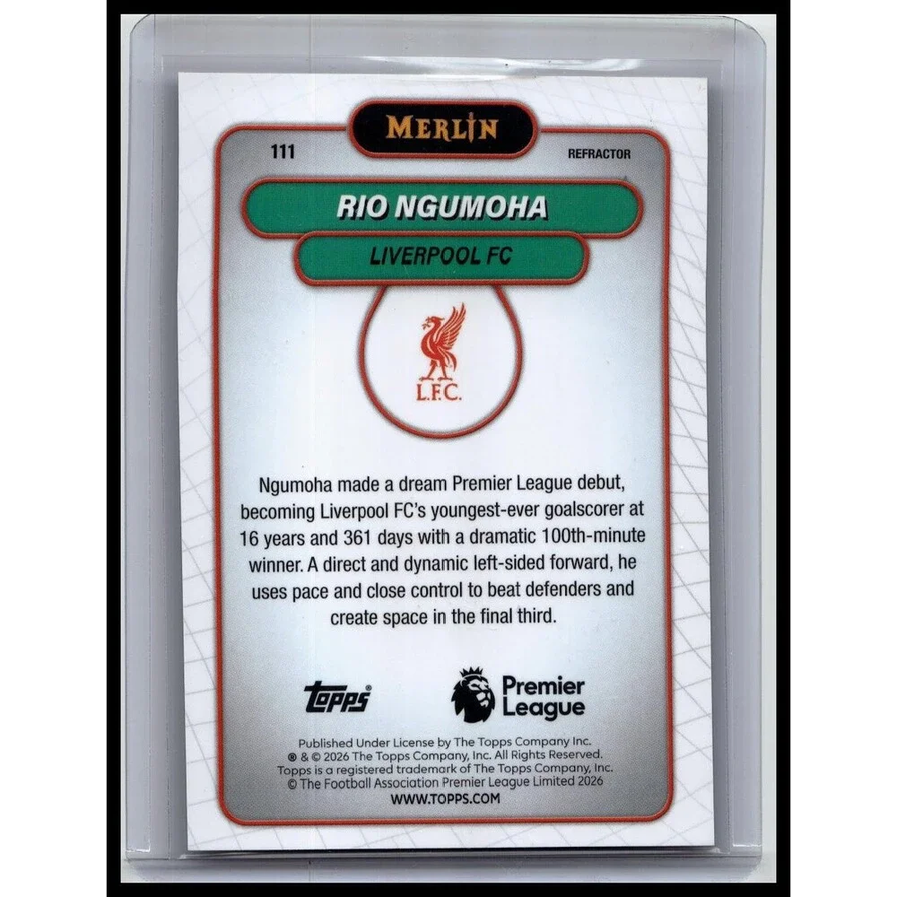 2026 Merlin Premier League Rio Ngumoha #111 Liverpool Refractor Rookie